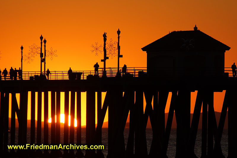 beach,ocean,pier,sunset,sunrise,silhouette,boardwalk,surf city,sun,orange,